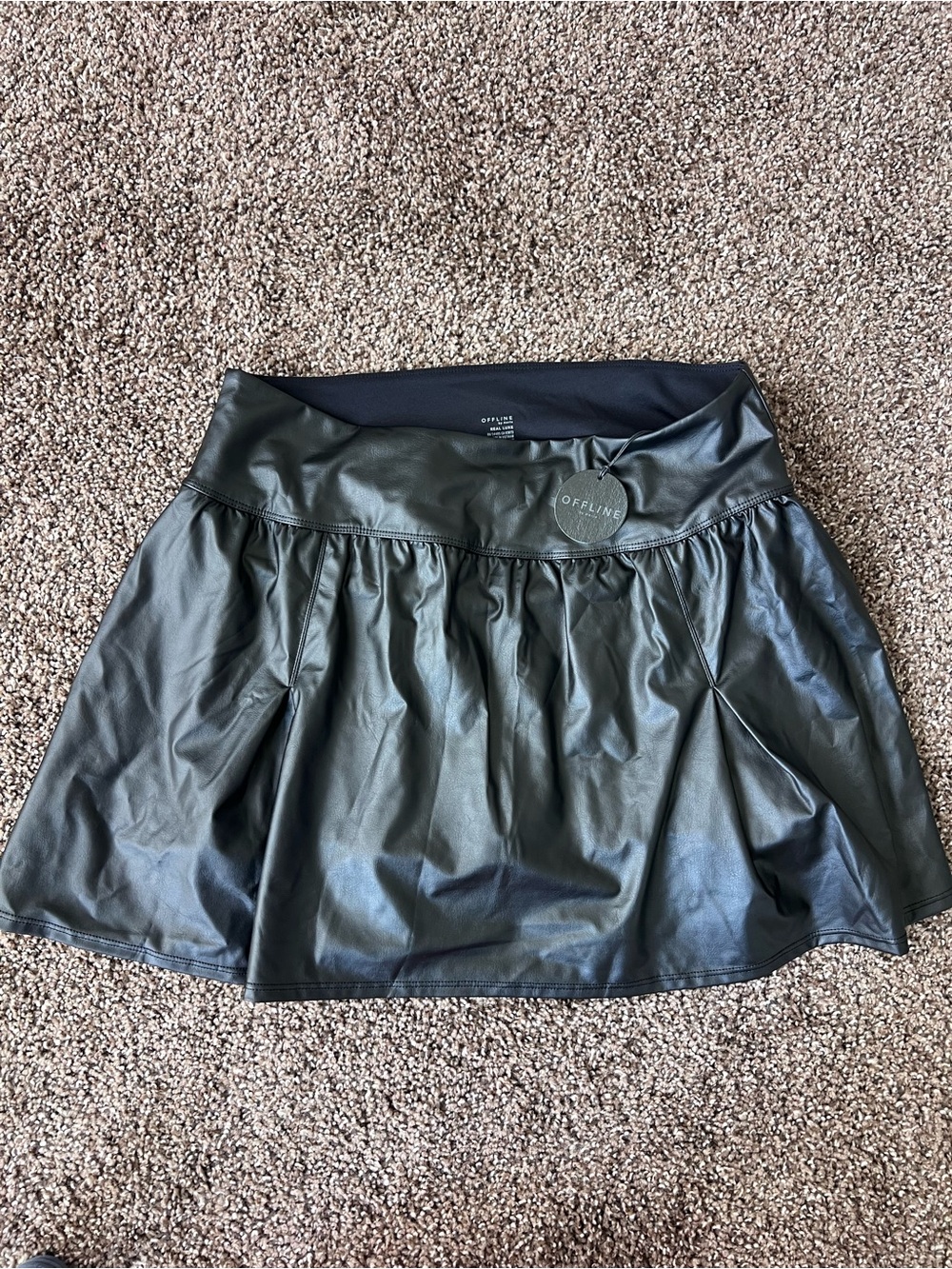 Faux Leather Flared Mini Skirt - Black